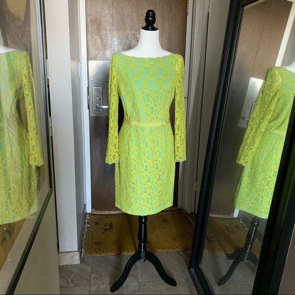 Nine West Lime Green Lace Long Sleeve Dress - Picture 2 of 9